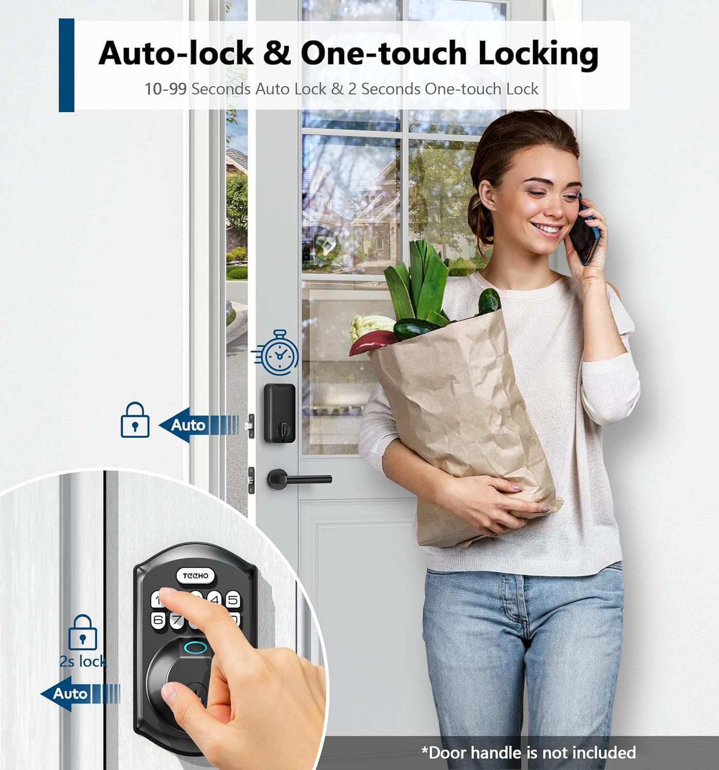 TEEHO TE002 Fingerprint Door Lock - Keyless Entry Door Lock - Electronic Keypad Deadbolt - Smart Locks for Front Door - Auto Lock - Easy Installation - Matte Black