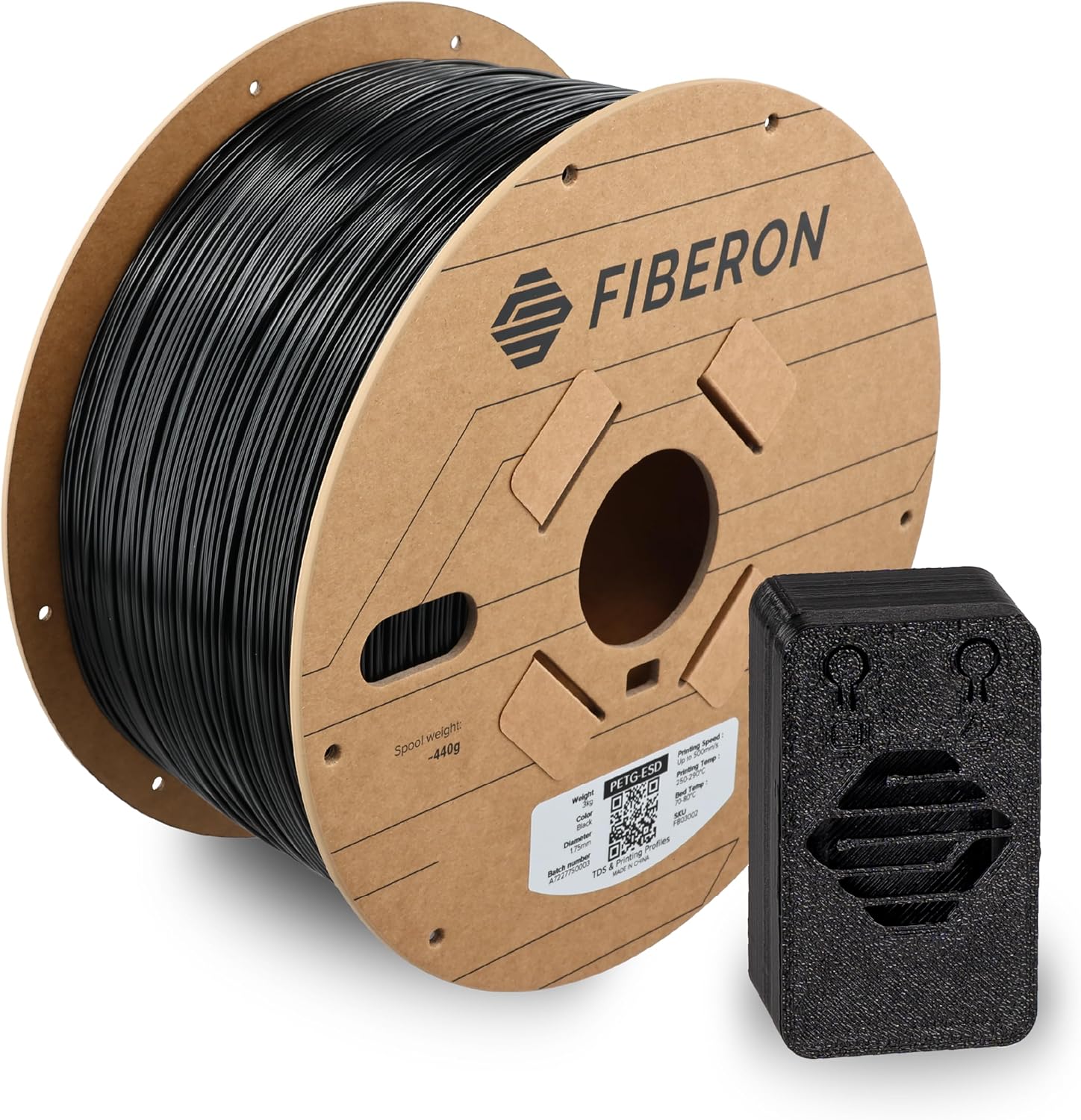 Polymaker Fiberon PETG-ESD Filament 1.75mm Black 3kg – Electrostatic Discharge Safe, Tough PETG 3D Printer Filament for Electronics Industry