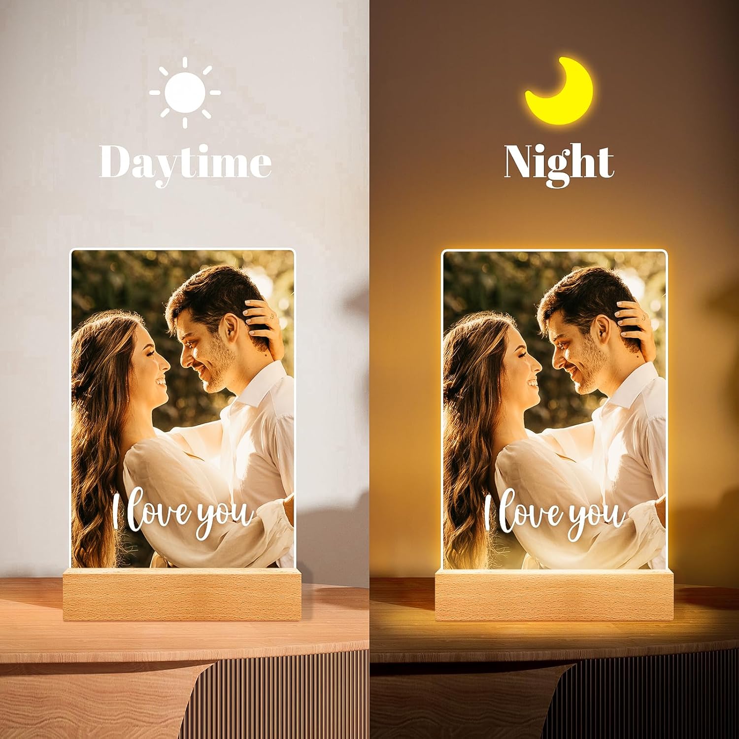 Custom Picture Frames with Photo, Personalized Photo Frame with Night Light, Customized Picture Frame, Personalized Anniversary Valentines Day Gifts for Women Men Girlfriend Boyfriend Her Him