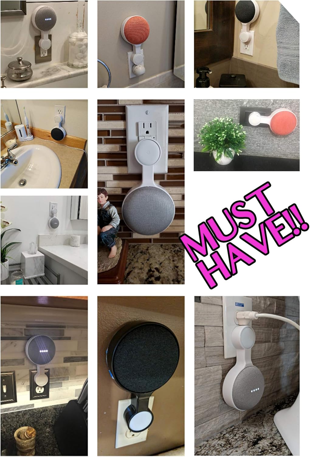 Outlet Wall Mount Holder for Google Home Mini (1st & 2nd Genernation), A Space-Saving Accessories for Google Nest Mini Speaker (White)