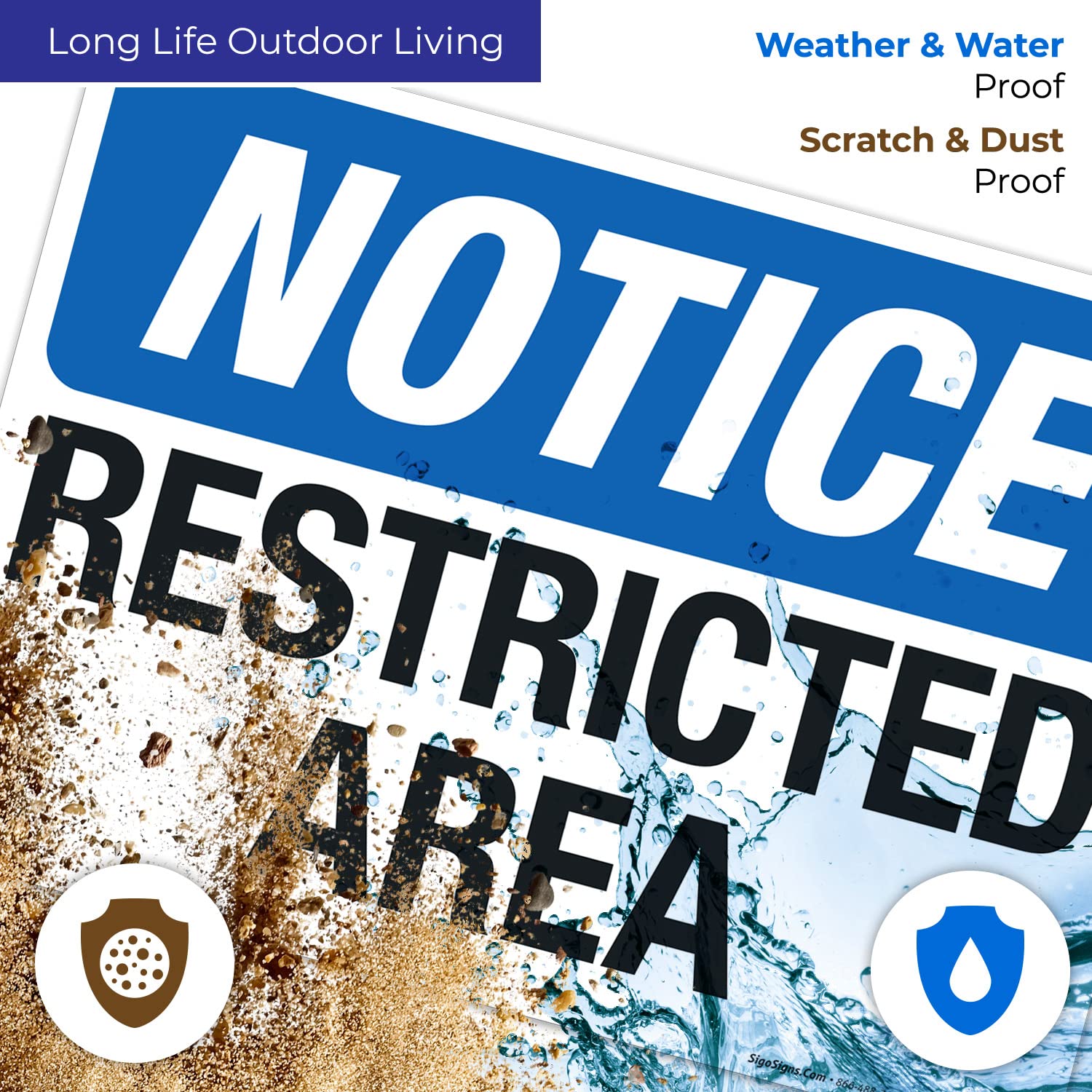 Notice Restricted Area Sign, 10x14 Inches, 55 mil Thick HDPS (high Density polystyrene), Made in USA