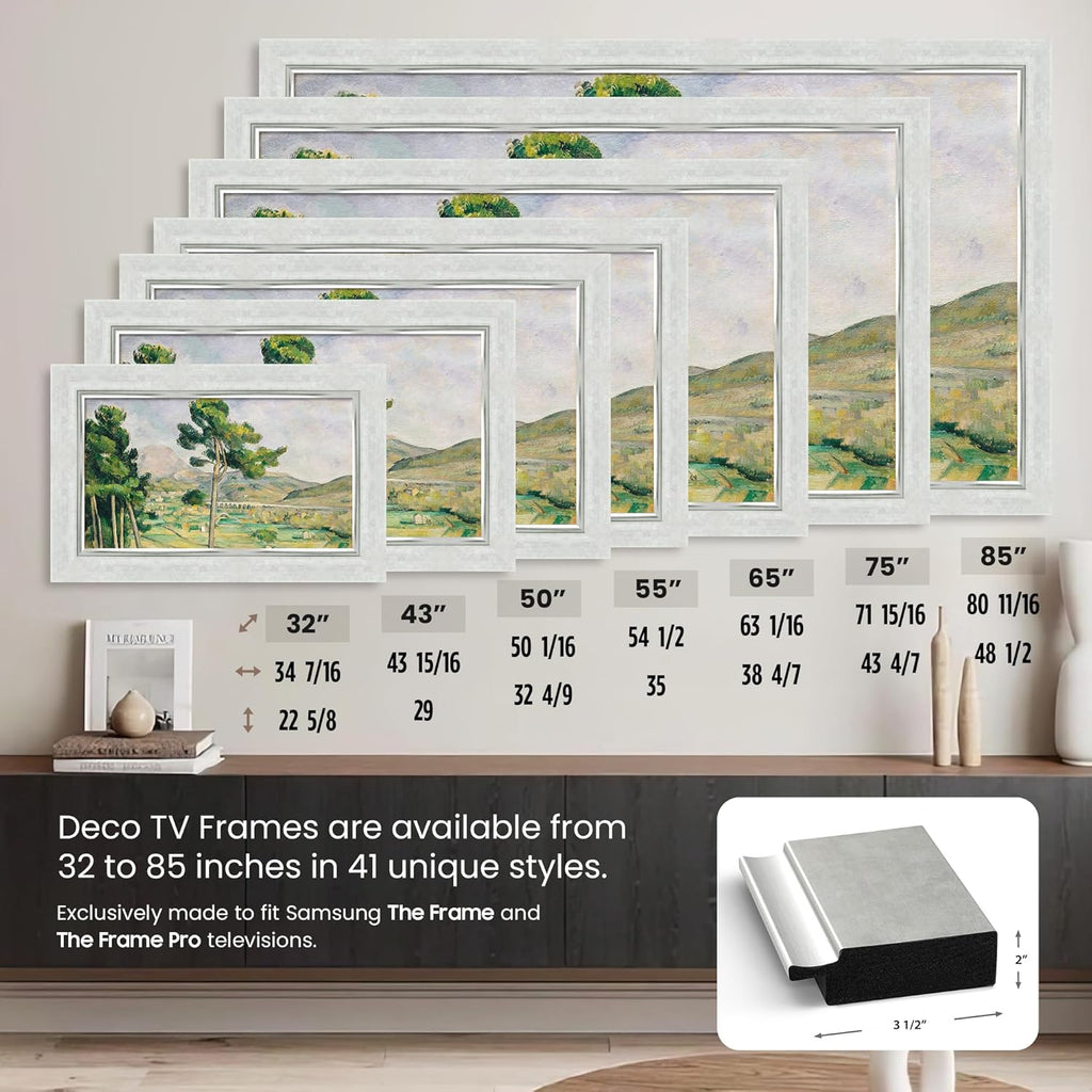 Contemporary Silver 75" Premiere Deco TV Frame - Compatible ONLY with Samsung The Frame TV and Pro TVs (Fits 2021-2025, LS03A, LS03B,LS03C,LS03D,LS03FA,LS03FW)