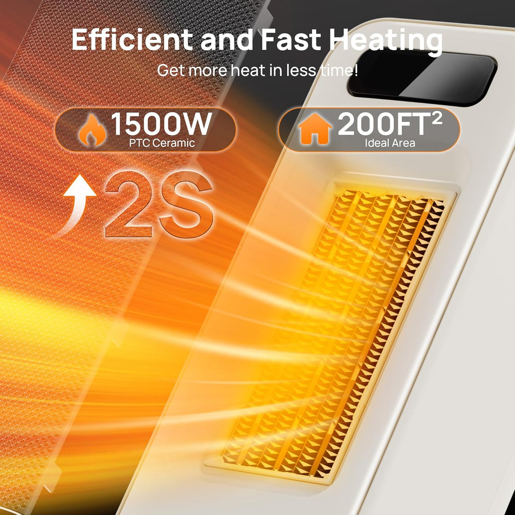 Space Heaters for Indoor Use, Smart Portable Electric Heater with Thermostat, WiFi and Voice Control, 12H Timer, 4 Modes, 36dB 1500W PTC Ceramic Safety Heat for Office Bedroom Home 1Pack Beige