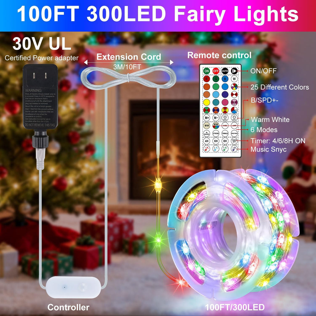 OMIKA 100FT 300 LED Smart Fairy Lights, Plug in String Lights with APP & Remote Control DIY Music Sync, Warm White & Color Changing Christmas Lights for Outdoor Indoor Bedroom Party Dorm Decoration