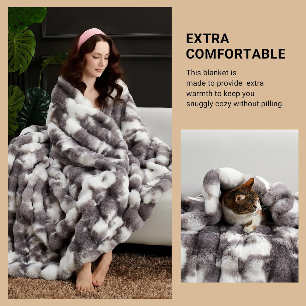 SAPHREAS Faux Fur Throw Blanket for Couch, Fluffy Fuzzy Bubble Blanket for Sofa Bed Living Room, Decor Soft Cozy Gifts for Women Men, 50x60” Tie Dye Grey