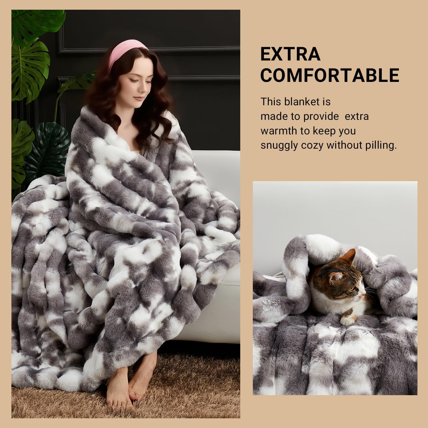 SAPHREAS Faux Fur Throw Blanket for Couch, Fluffy Fuzzy Bubble Blanket for Sofa Bed Living Room, Decor Soft Cozy Gifts for Women Men, 60x80” Tie Dye Grey