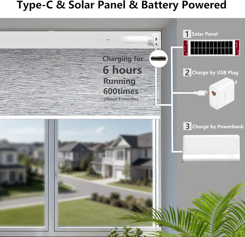 Smart Motorized Blinds – 100% Blackout Roller Shades with Remote, Alexa/Google Home/Siri Control, Matter Compatible, Wireless Rechargeable Battery, Custom Sizes for Windows & Sliding Doors