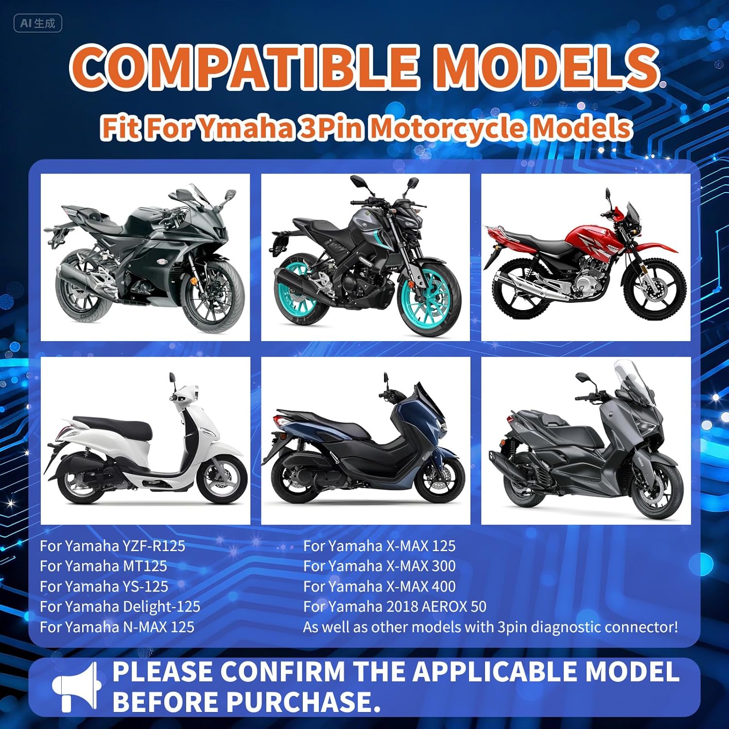 OBD2 Adapter Cable Fits for Yamaha Motorcycles, 3Pin to 16Pin OBD2 Diagnostic Adapter Cable Works with All OBDII Scanner