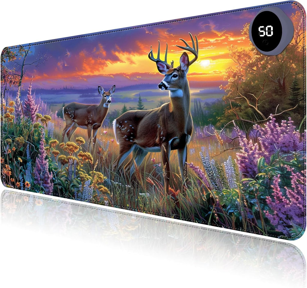 Heated Mouse Pad with 3 Levels Heated & 3 Hours Auto Shut-Off Mouse Pad for Warming Hands in Office Home, 31.5" x 13"Large Safe Desk Mat Hand Warmer，Elk Lavender