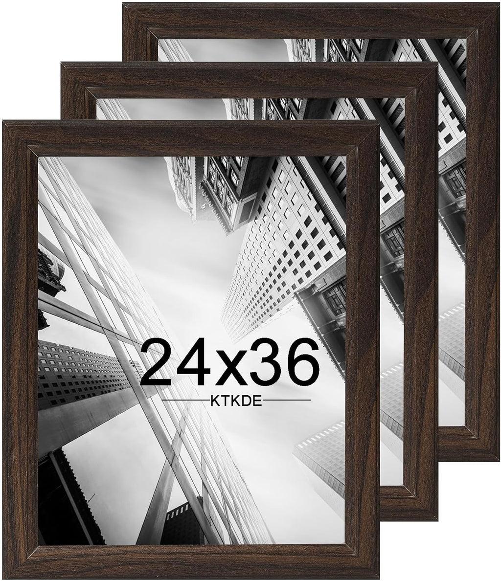 KTKDE 24x36 Poster Frame 3 Pack,Picture Frames Wooden Walnut 36 by 24 in for Pictures and Art Prints, Exhibition, Caffe Large Frame for Photos, best gift