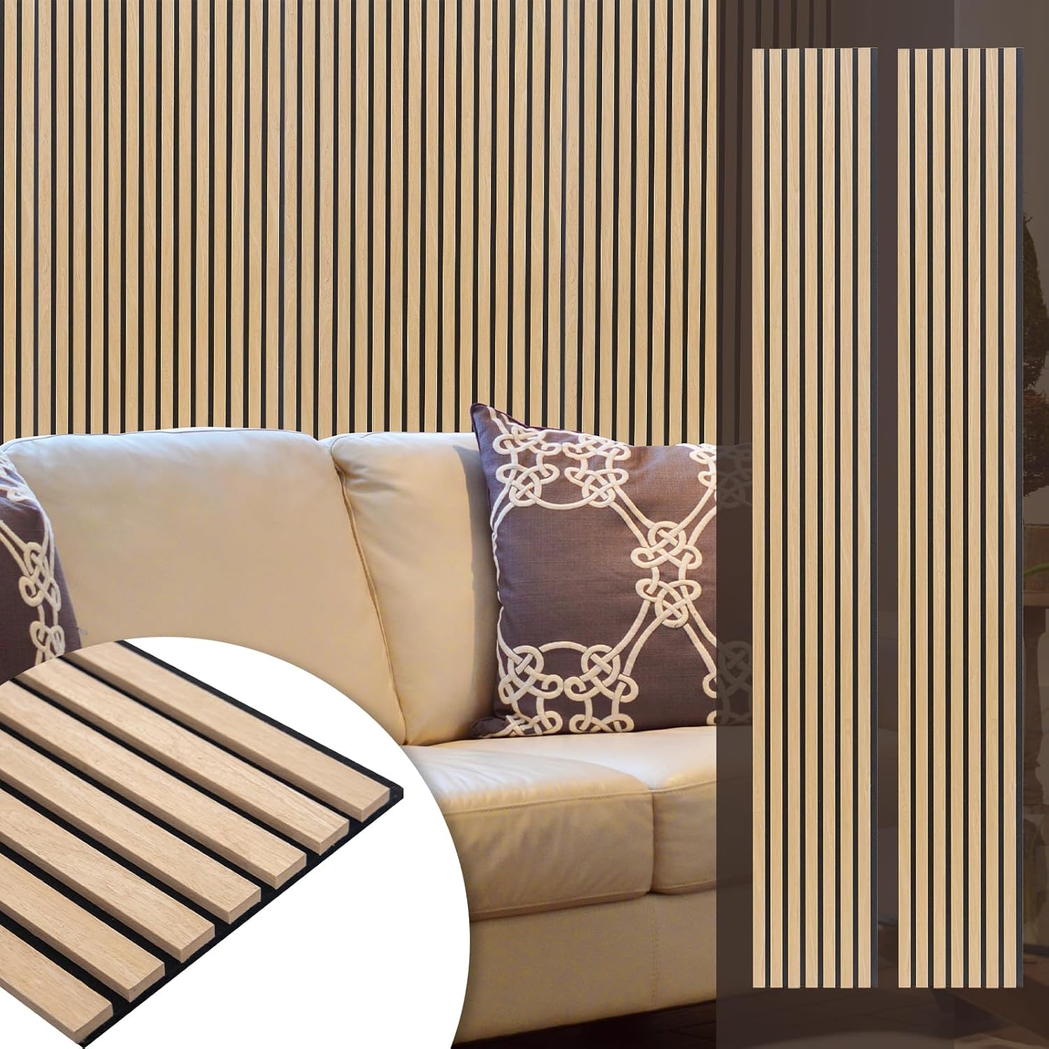 Yuzzy Wood Panels for Wall and Ceiling - 108 x 11 Inch Wood Slat Acoustic Panels 2 PCS - Modern Sound Absorbing Wall Panels for Interior Wall Decor for Home, Office, Studio - Rustic Oak