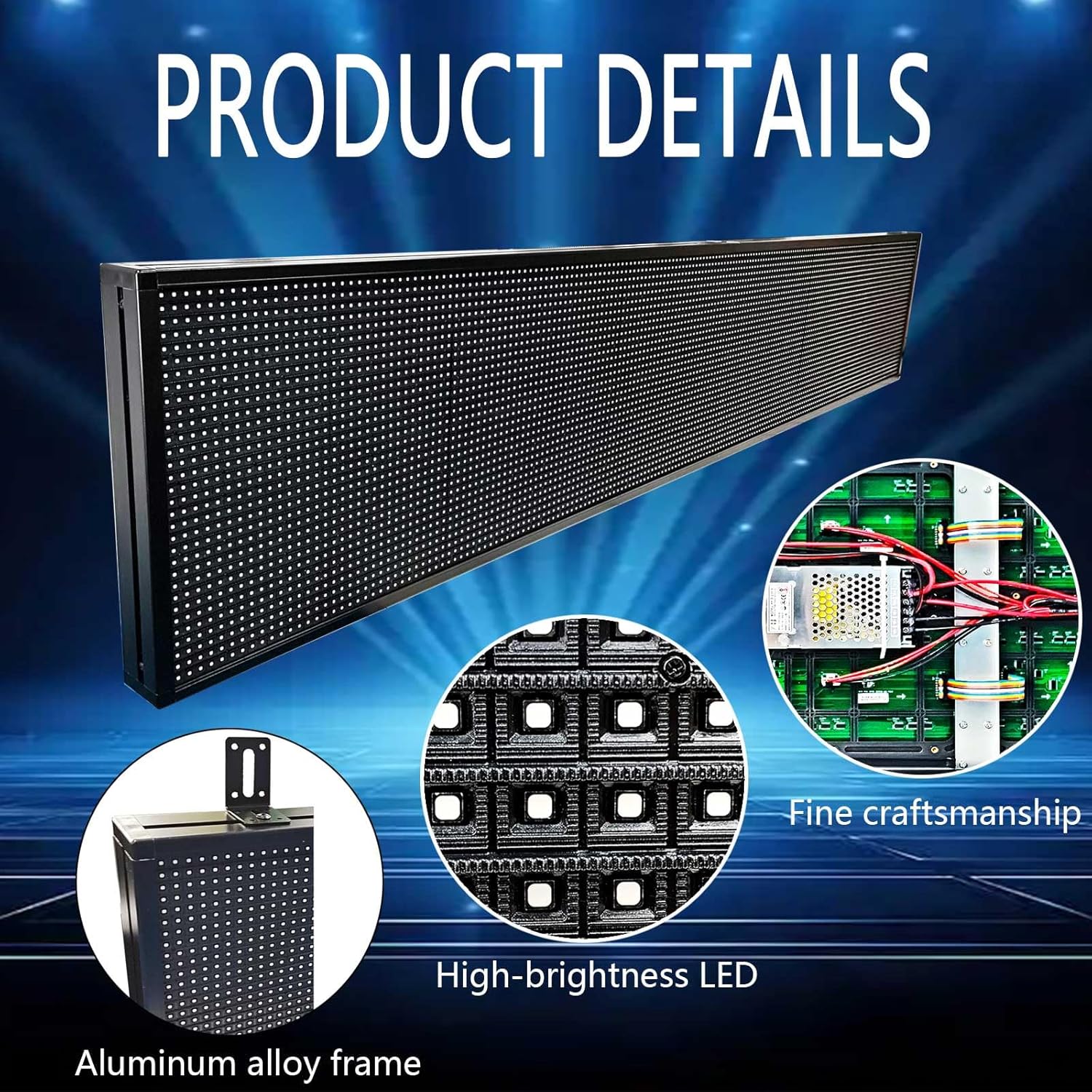 HS ProgrammableLed Sign , Outdoor Digital Scrolling Open Neon Signs, Electronic Message Display Screen Banner Board Large Waterproof for Business Store Advertising Window Public , Full Color High Brightness P10 77’’x14’’, WIFI control Custom Text