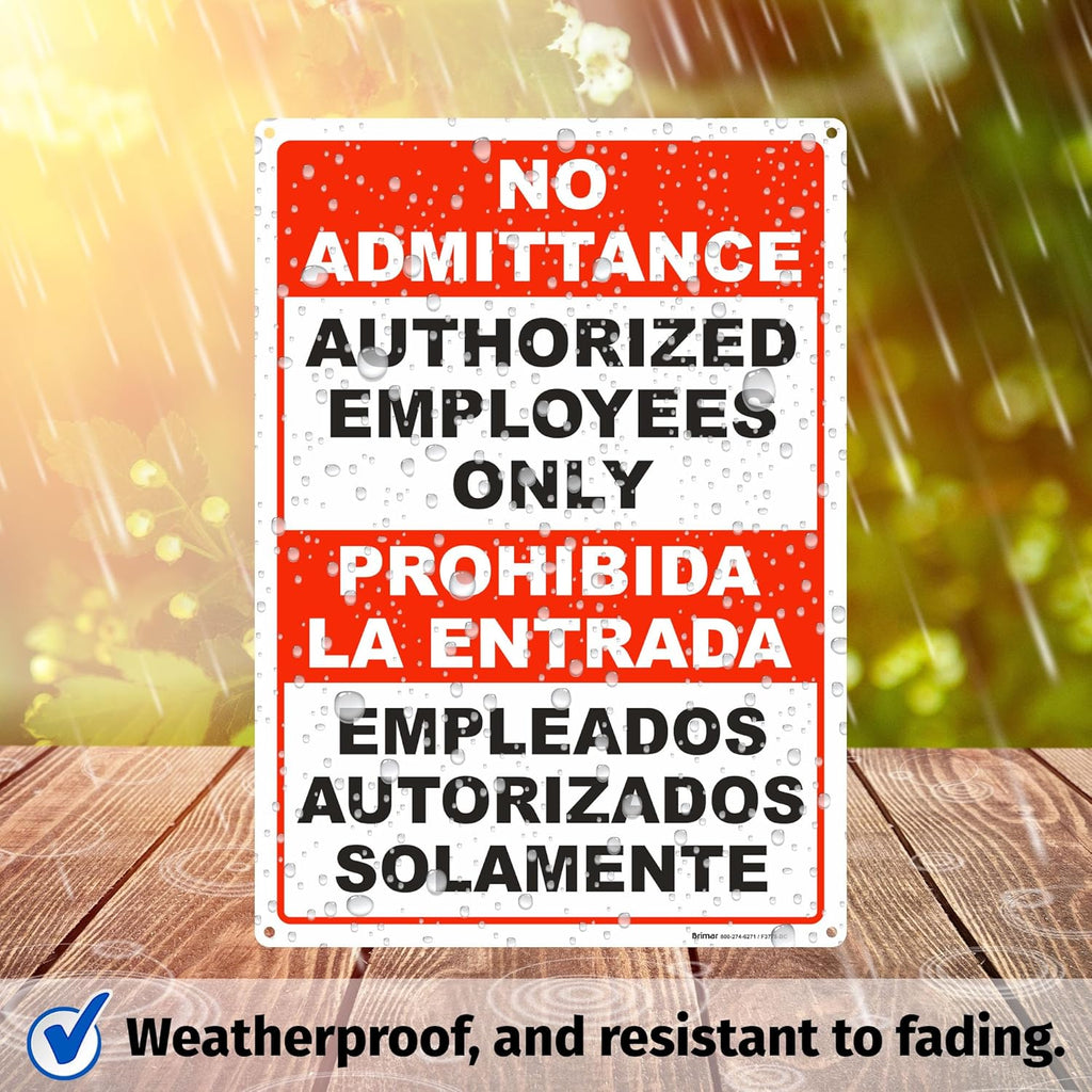 Brimar - 10" x 14" - Bilingual Authorized Employees Only Sign - .055″ Polyethylene Plastic - Enhanced Visibility - Easy Installation
