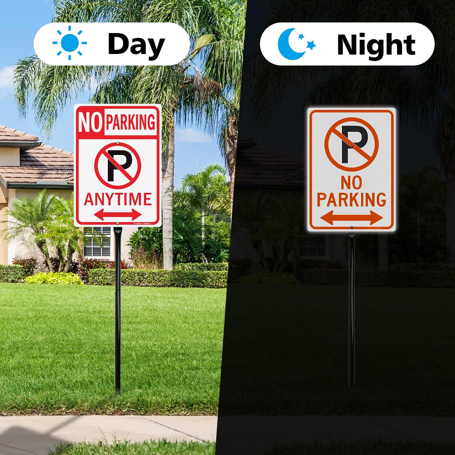 GicnKeuz Large No Parking - 14"x10" No Parking Signs with 36" Heavy Duty Metal Stakes, .040 Aluminum Reflective Signs, Fade Resistant/Waterproof, Including Screws, Easy to Install, Outdoor Use (1 Pack)