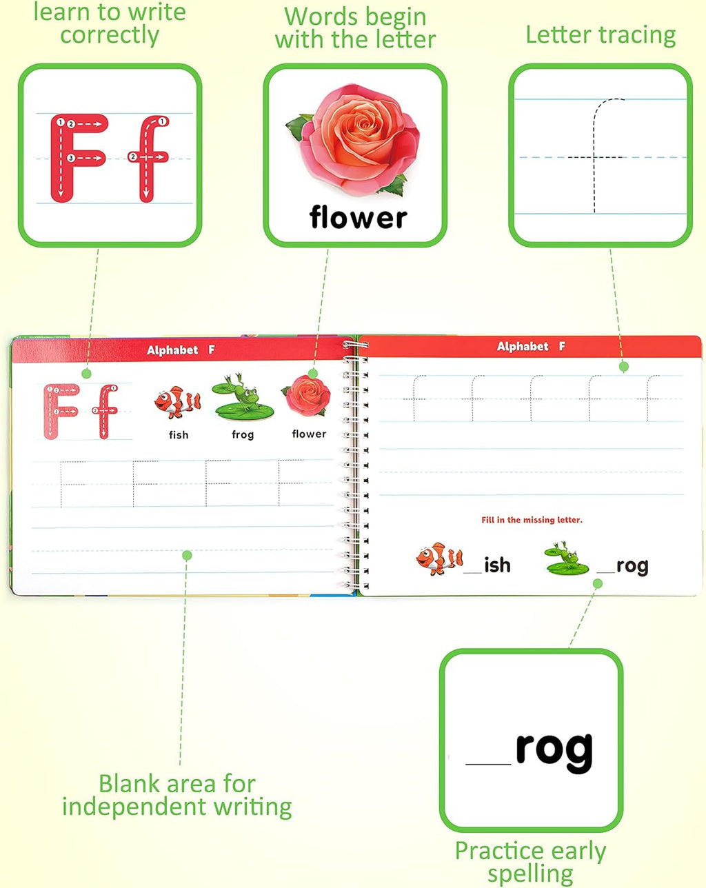 Coogam Learn to Write Workbook, Numbers Letters Practicing Book, ABC Alphabet Sight Words Handwriting Educational Montessori Toy for Home Classroom Kindergarten Preschool Kids