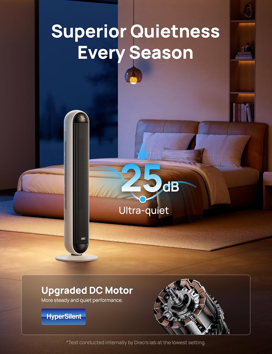 Dreo Tower Fan and Heater Combo, 29.2ft/s Standing Fans for Bedroom, 17 Levels, 6 Modes, 120° Oscillation, 42 Inch, 12H Timer, 25dB Quiet, with Remote, for Office, Large Room, White