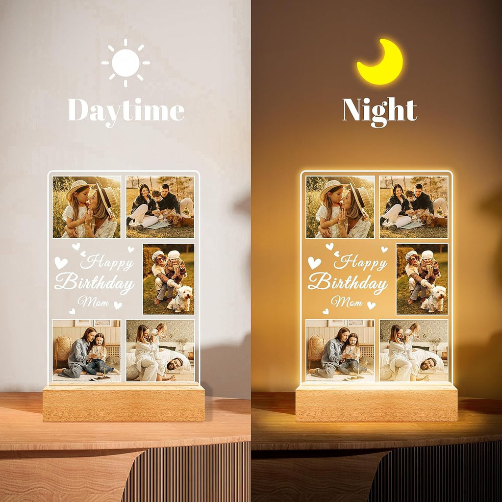 Personalized Birthday Gifts for Mom from Daughter Son, Custom Collage Picture Frames with Photo, Customized Photo Frame with Night Light, Personalized Gifts for Mom Baby Kids Family