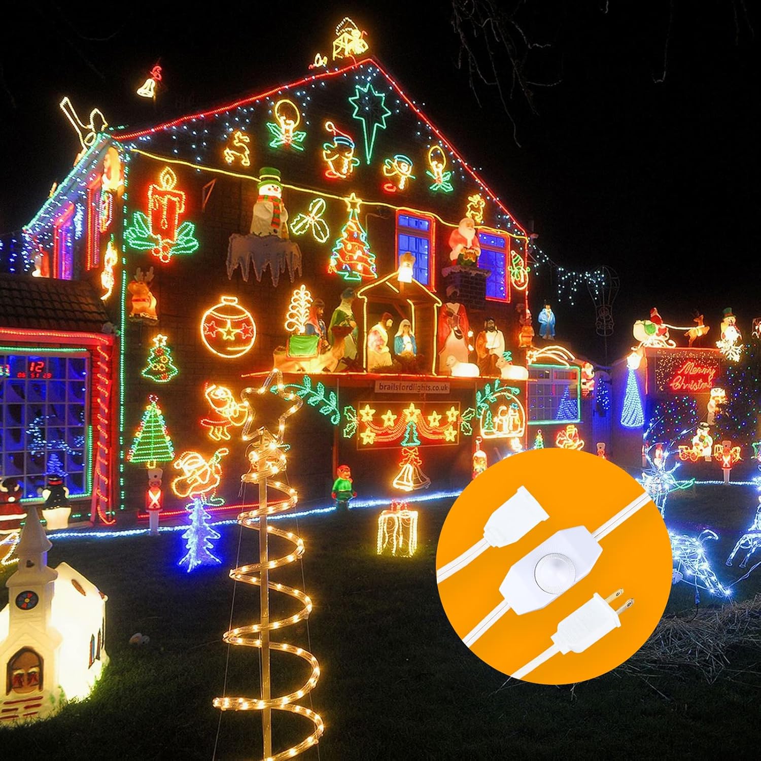 Lamp Dimmer Switch Extension Cord Plug in Dimmer - Rotary Control for 150 Watt Dimmable Lights - Christmas Village Houses Lights Cord Salt Light - 6 ft Cord