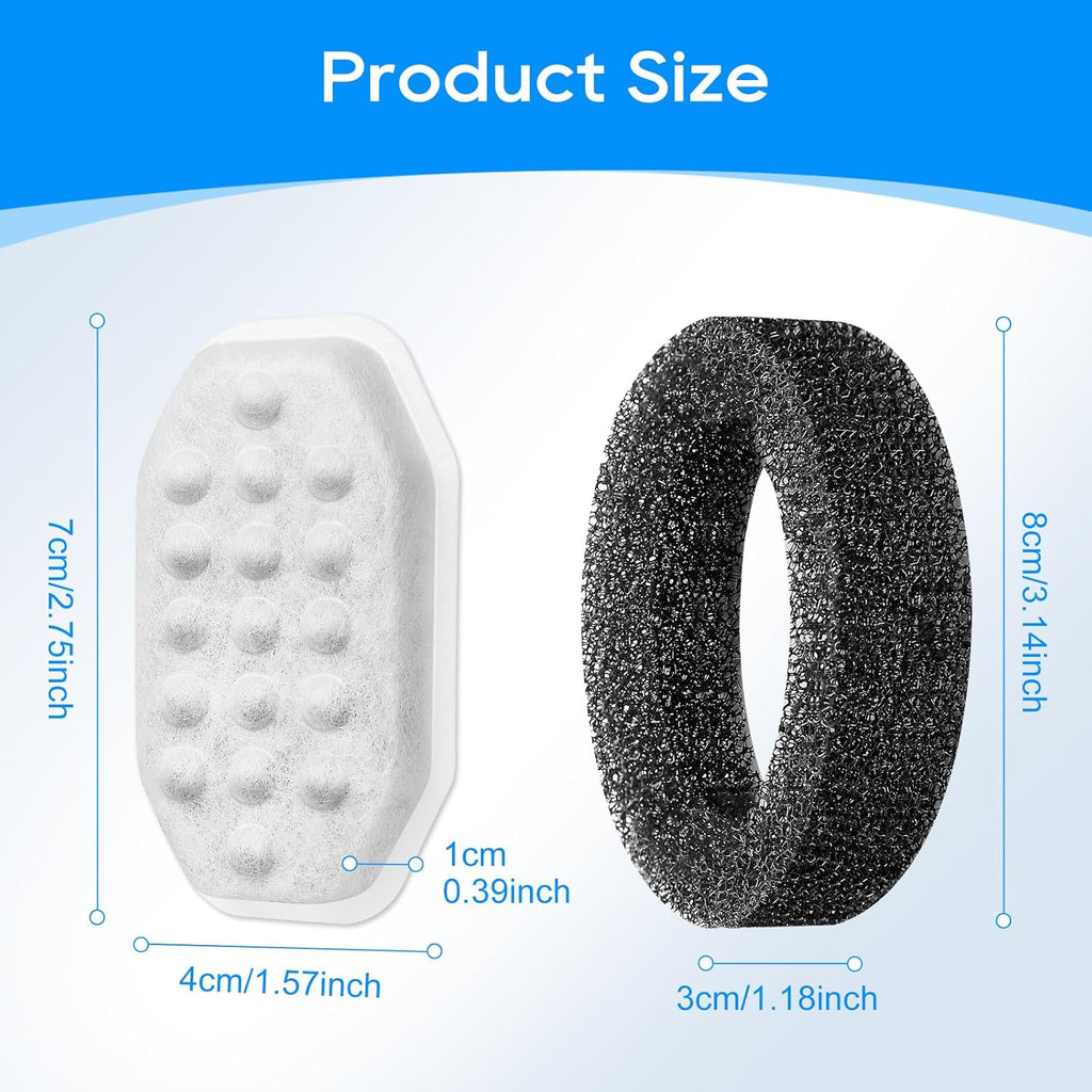 Cat Fountain Filter Replacement, Cat Water Fountain Filters Compatible with Rellaty & Fit for Neareal 3.2L/108oz Fountains, 10PCS Replacement Filters with 10PCS Sponge 10+10 Pack