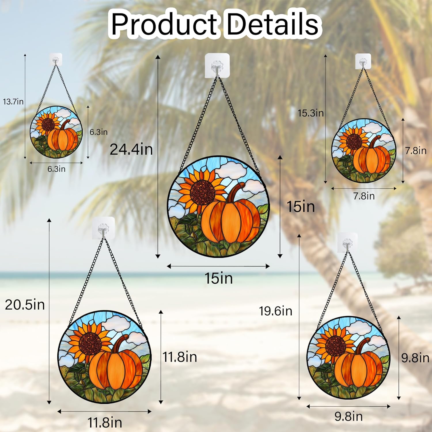 Stained Glass Window Hanging Fall Farm Scenery Sunflower Pumpkin Large 15" - Suncatcher Door Garden Kitchen Sunroom Sun Catcher Home Decor Birthday for Mom Grandma Men Woman