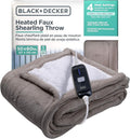 BLACK+DECKER Heated Blanket Electric Throw, Faux Shearling Electric Blanket, Heating Blanket with 4 Heating Levels, 3H Timer, Auto Shutoff, Fast Heating (50x60 inches, Grey)