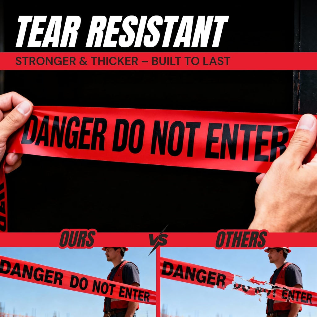 Danger Do Not Enter Tape 3 inch X 1000 feet • Red with a Bold Black Print for High Visibility • 3 in. Wide for Maximum Readability • Tear Resistant Design