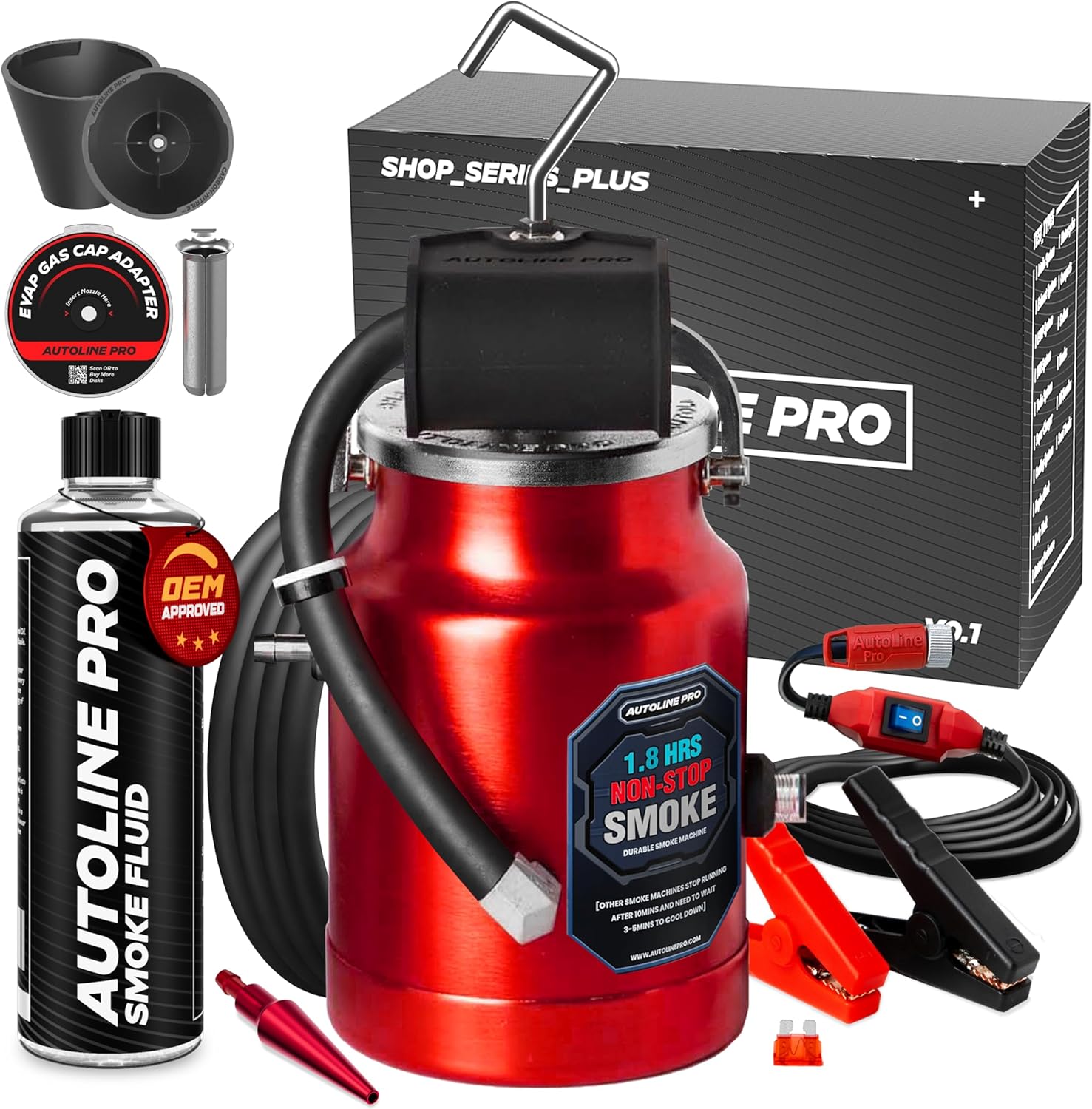 AutoLine Pro EVAP High Volume Smoke Machine Leak Tester with Built-in Air Pump - Shop Series Plus - Automotive Smoke Tester with Best Ranked Smoke Fluid, Premium Cone & Gas Cap Adapter