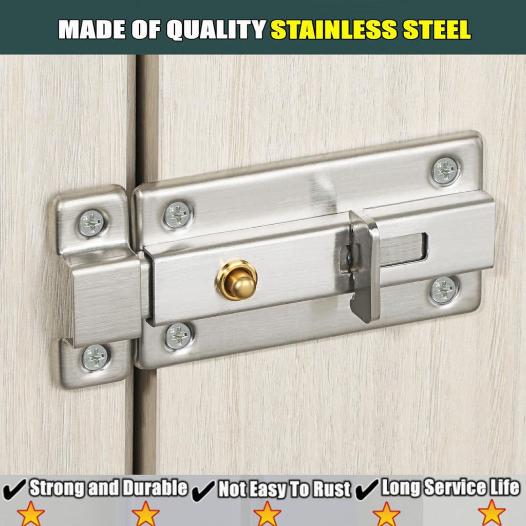 Alise Slide Bolt Gate Latch,Spring-Automatic Barrel Bolts Latches Safety Door Lock,Gate Hardware for Inside Door Fence Toilet Barn Pet Doors,Stainless Steel Bolt Latches,Brushed Finish,MS3000-LS