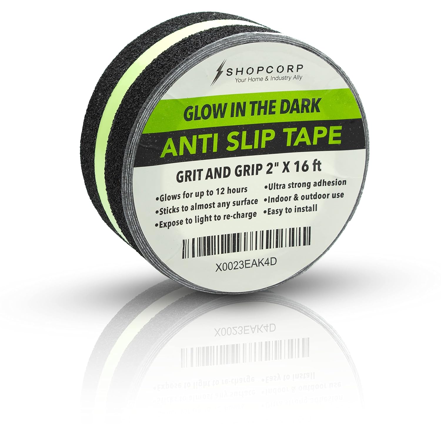 Anti Slip Glow in The Dark Traction Tape 2Inch x 16ft – Heavy Duty Adhesive Grip Non Skid Tape for Stairs Waterproof Safety - Outdoor/Indoor - Neon Strips Walk Black - 2 Pack