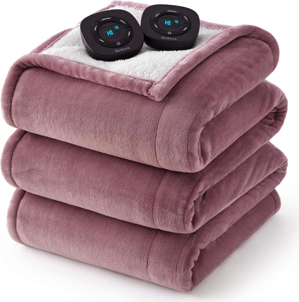 Bedsure Electric Blanket Queen Size - Dual Control Heated Blanket Queen, Fast Heating with 10 Time Settings & 10 Heat Settings, Warm Gifts for Women Grandma (84x90 inches, Pink)