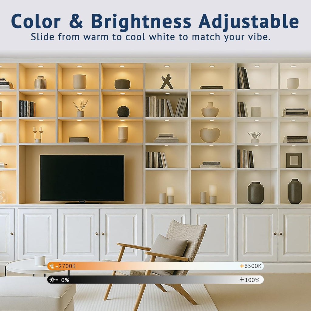 V4light Smart LED Puck Lights,Under Cabinet Lighting Kit with App, Voice, Remote & Hand Control, Works with Alexa & Google Home, Dimmable & Adjustable Color Temperature for Kitchen, Closet, Shelf