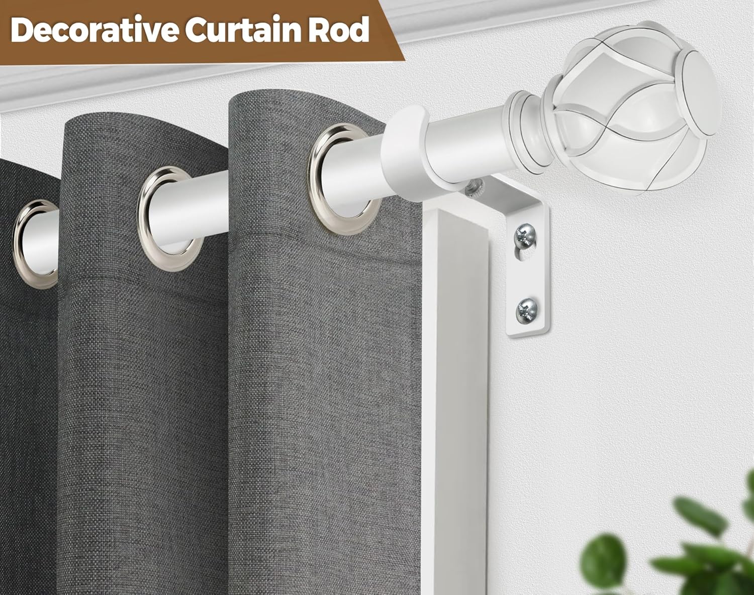 KAMANINA White Curtain Rods for Windows 72 to 144 Inches (6-12ft) Long Heavy Duty Curtain Rod, 7/8 Inch Adjustable Drapery Rods with Decorative Netted Texture Finials