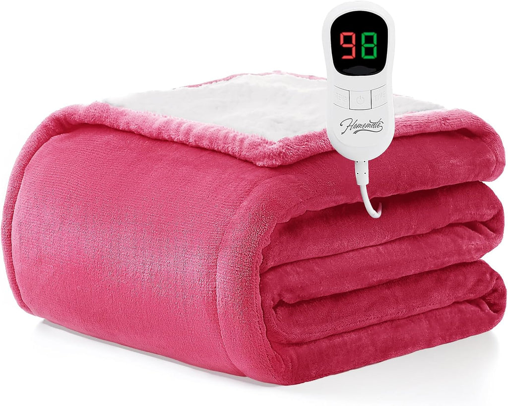 Homemate Heated Blanket Electric Throw - 50"x60" Heating Blanket Throw 1/2/4/6/8 Hours Auto-Off 10 Heat Level Over-Heat Protection Flannel Sherpa ETL Certification