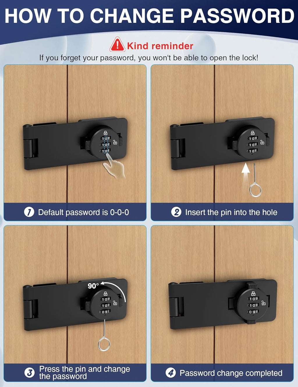 Keyless Cabinet Combination Lock, 3-Digit Password Twist Knob Hasp Latch for Doors, Cabinets, Drawers, Barn Door, Bathroom, Outdoor, Closet, Fence, Durable Zinc Alloy, (Black, 2 Pack)