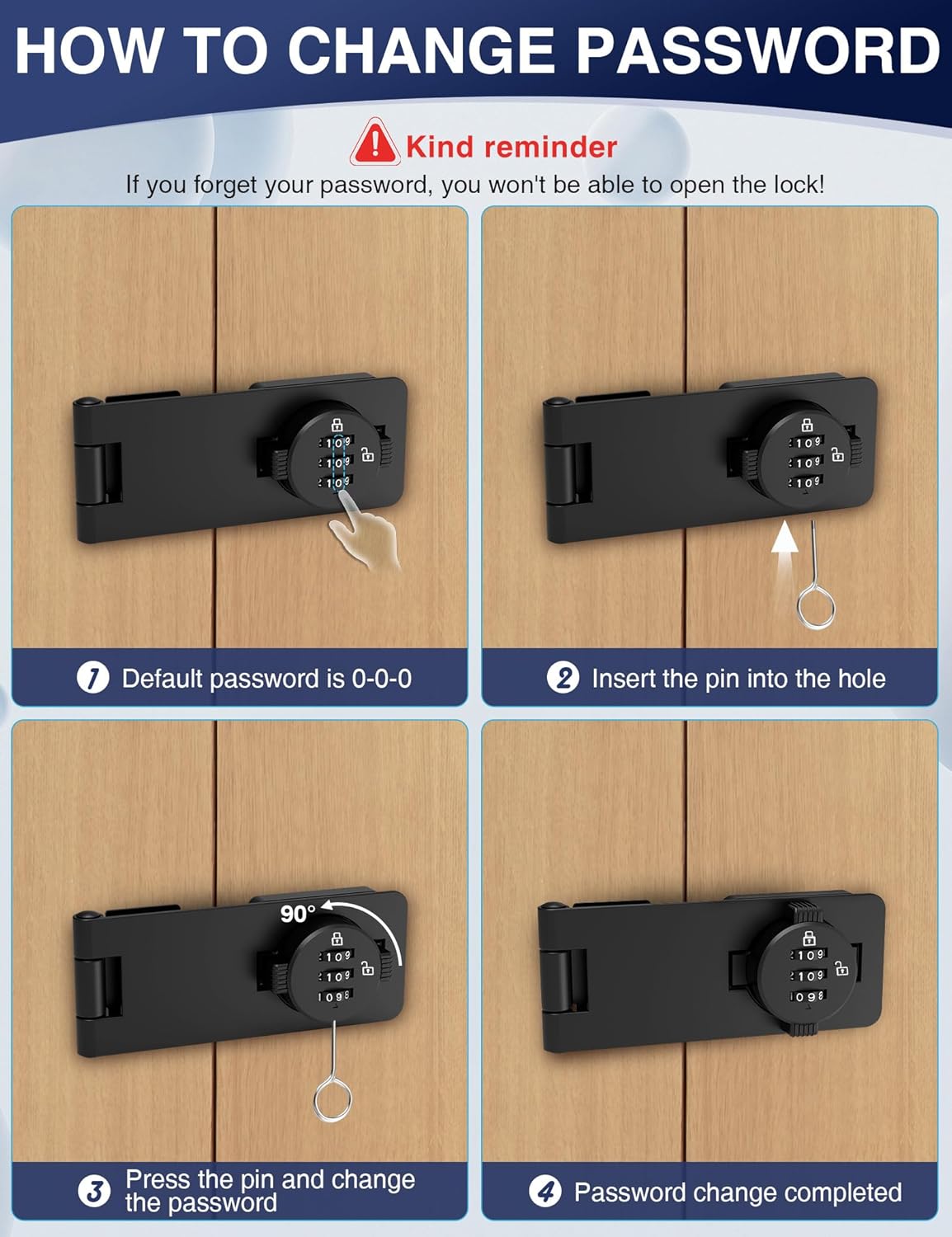 Keyless Cabinet Combination Lock, 3-Digit Password Twist Knob Hasp Latch for Doors, Cabinets, Drawers, Barn Door, Bathroom, Outdoor, Closet, Fence, Durable Zinc Alloy, (Black, 1 Pack)