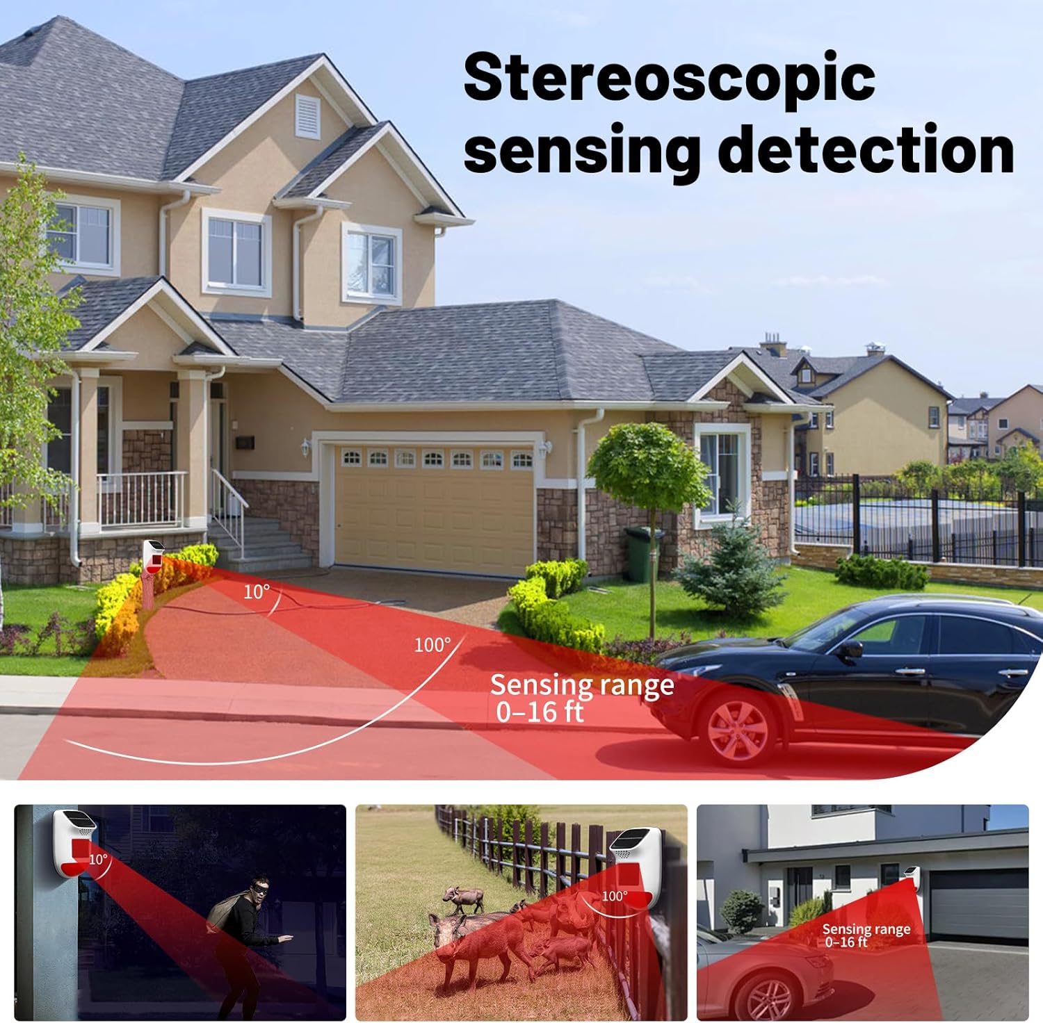 Solar Motion Sensor Alarm - 120dB IP65 Waterproof Security Siren with Remote & Strobe Light, 3 Modes for Yard/Farm/Home, 5-8m Pet-Friendly Detection (Animal Sound (Or You can add Your own Voice))
