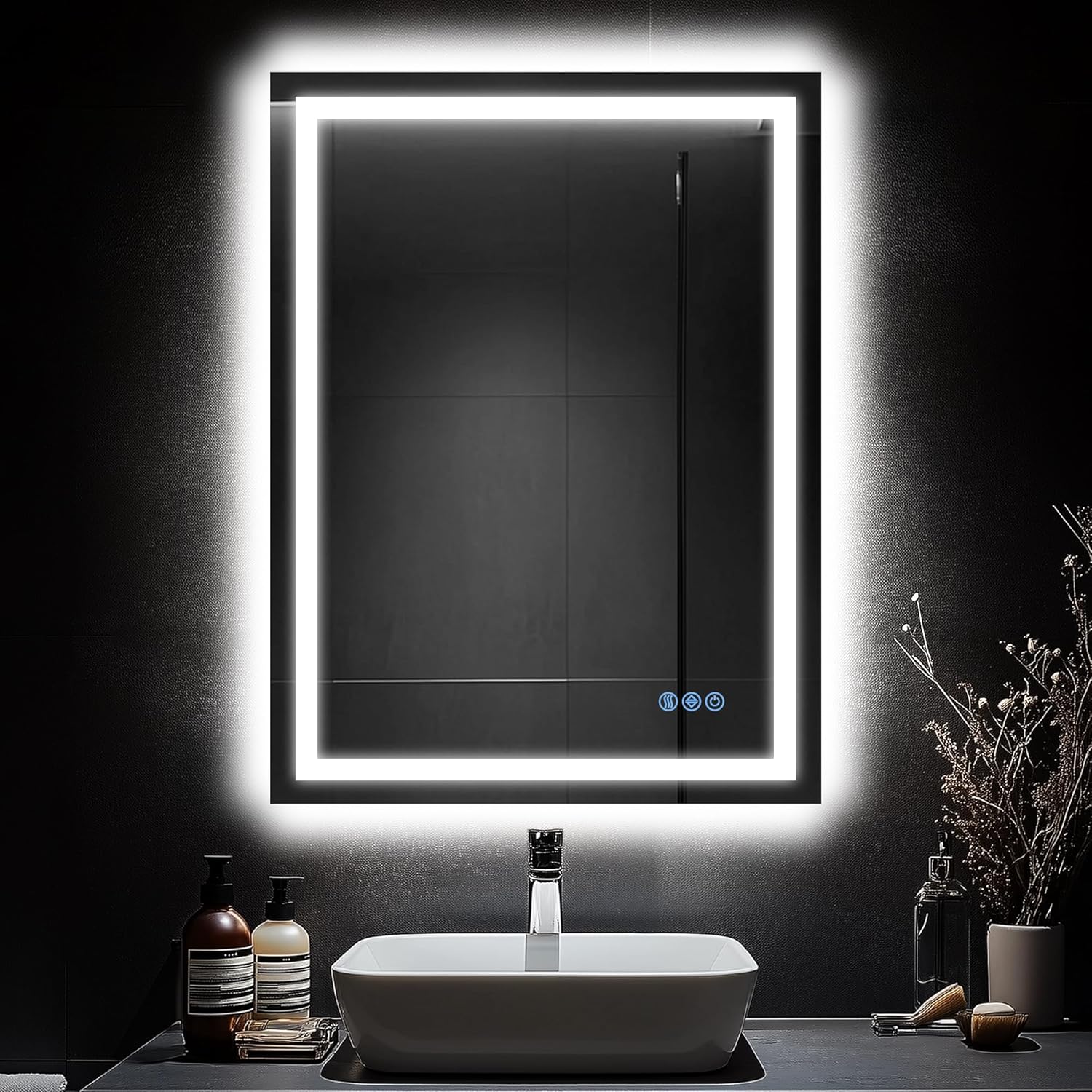 LED Bathroom Mirror, 24"x36" with Frontlit and Backlit Anti-Fog Mirror with Lights LED Vanity Mirror for Bathroom 3 Colors Temperature & Dimmable Bathroom Mirror with HD Tempered Glass