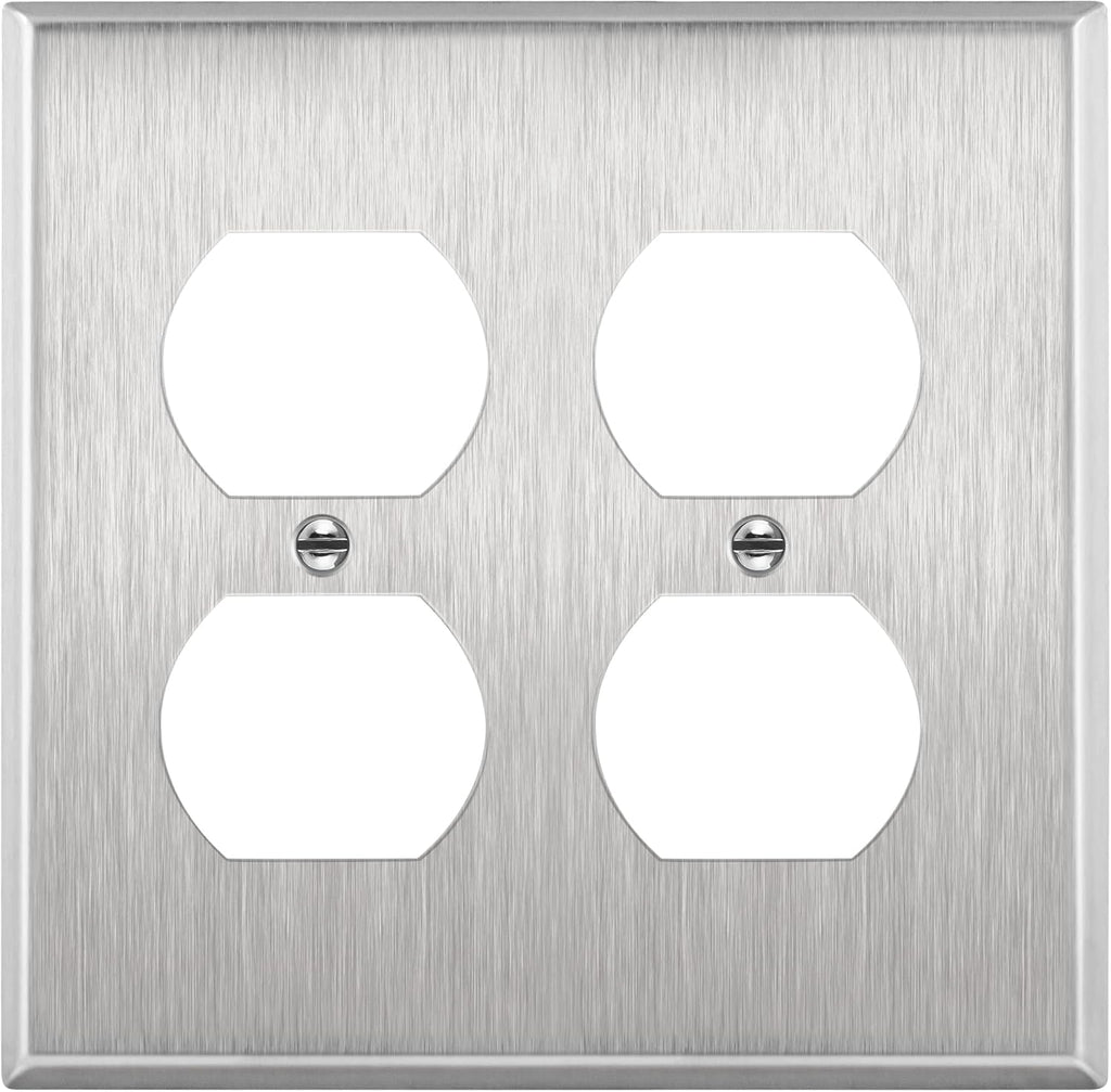 ENERLITES Double Duplex Receptacle Metal Wall Plate, Stainless Steel Socket Outlet Switch Cover, Corrosive Resistant, 2-Gang 4.50" x 4.57", 7722, 430, UL Listed, Silver, Standard Size