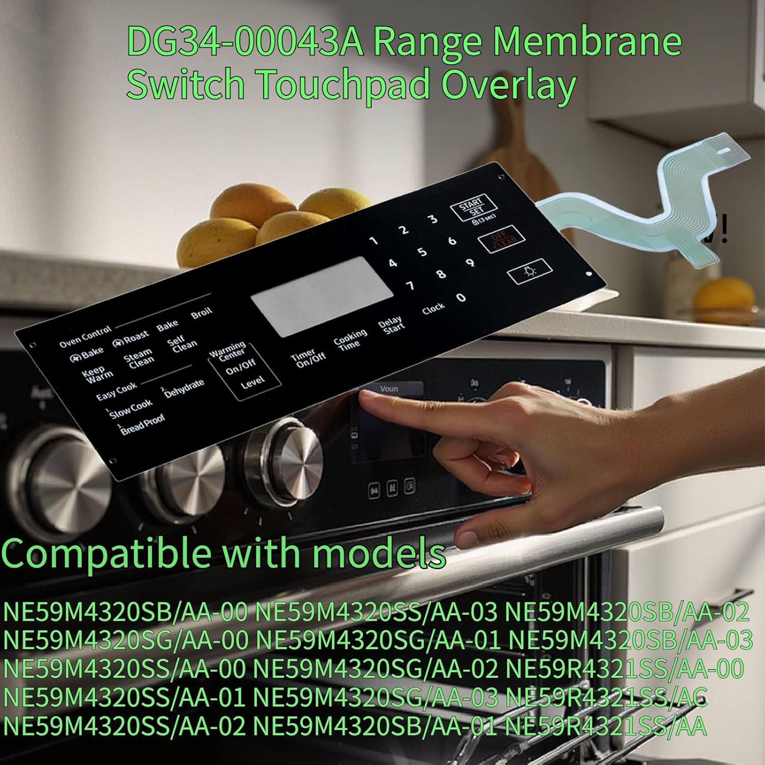 DG34-00043A Range Touch Control Panel, Replacement Touchpad Overlay for Stoves, Compatible with Models PD00051348, AP6244845, PS12086110, EAP12086110, NE59M4320SB/AA-00