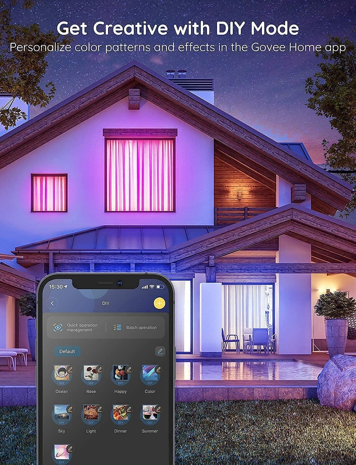 Govee LED Strip Lights 100ft, LED Lights for Bedroom, WiFi RGB LED Lights work with Alexa and Google Assistant, 64 Modes and Music Sync, Strip Lights for Indoor, Home Decor, 2 Rolls of 50ft