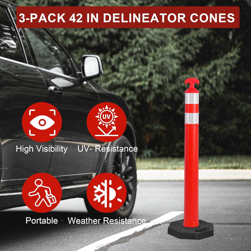 OrangeStar 3-Pack 42" Traffic Cones with Heavy Duty Base & Reflective Collars, Safety Delineators for Road Construction, Parking Lot, Traffic Control