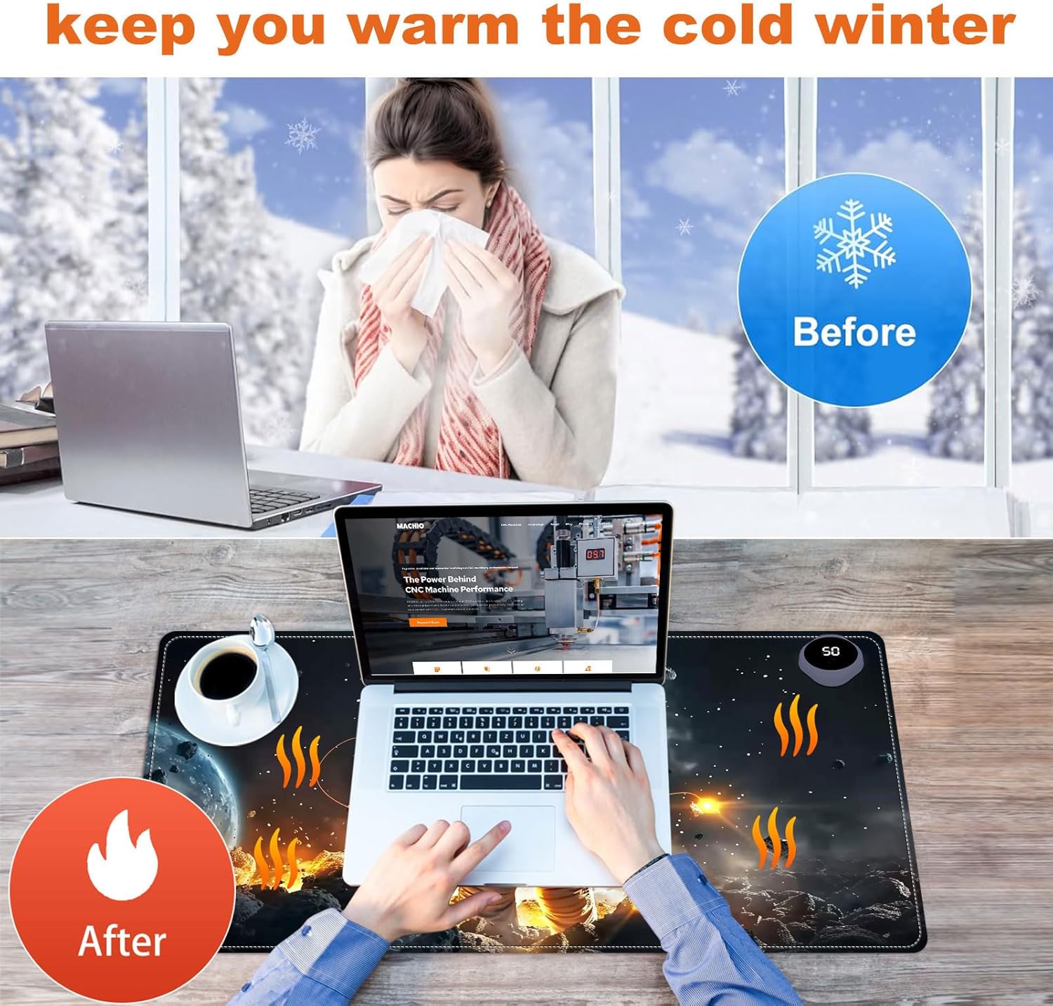 Small Heated Desk Pad 23.6" x 14.2" – Compact Electric Mouse Pad with 3 Heating Levels, Auto Shut-Off, Waterproof PU Surface, Plug-in Warmer for Office or Home Use, Astronaut