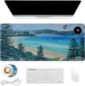 Heated Mouse Pad, Warm Desk Pad, Keyboard Mat 31.5 x 13 Inch Large Size Intelligent Fast Heating, 3 Speed Adjustable, Timed Auto Power Off for Game Office Home,Blue Sea Level Beach Woods