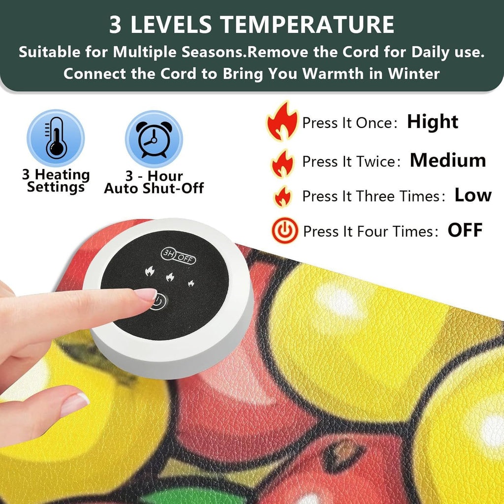 Heated Desk Pad Mouse Pad 31.5x13 Inch PU Leather Desk Mat with 3 Heat Levels Large Mouse Gaming Computer Laptop Mat Apples Colorful