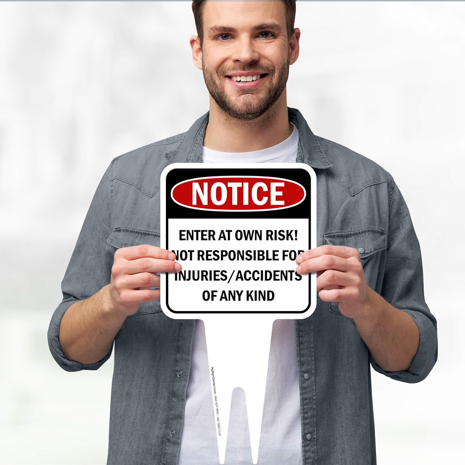 Notice, Enter at own Risk! Sign, 7"x13", Heavy Duty Integrated Ground Stakes, Indoor/Outdoor Use, Rust Free Aluminum Composite, Made in USA by My Sign center