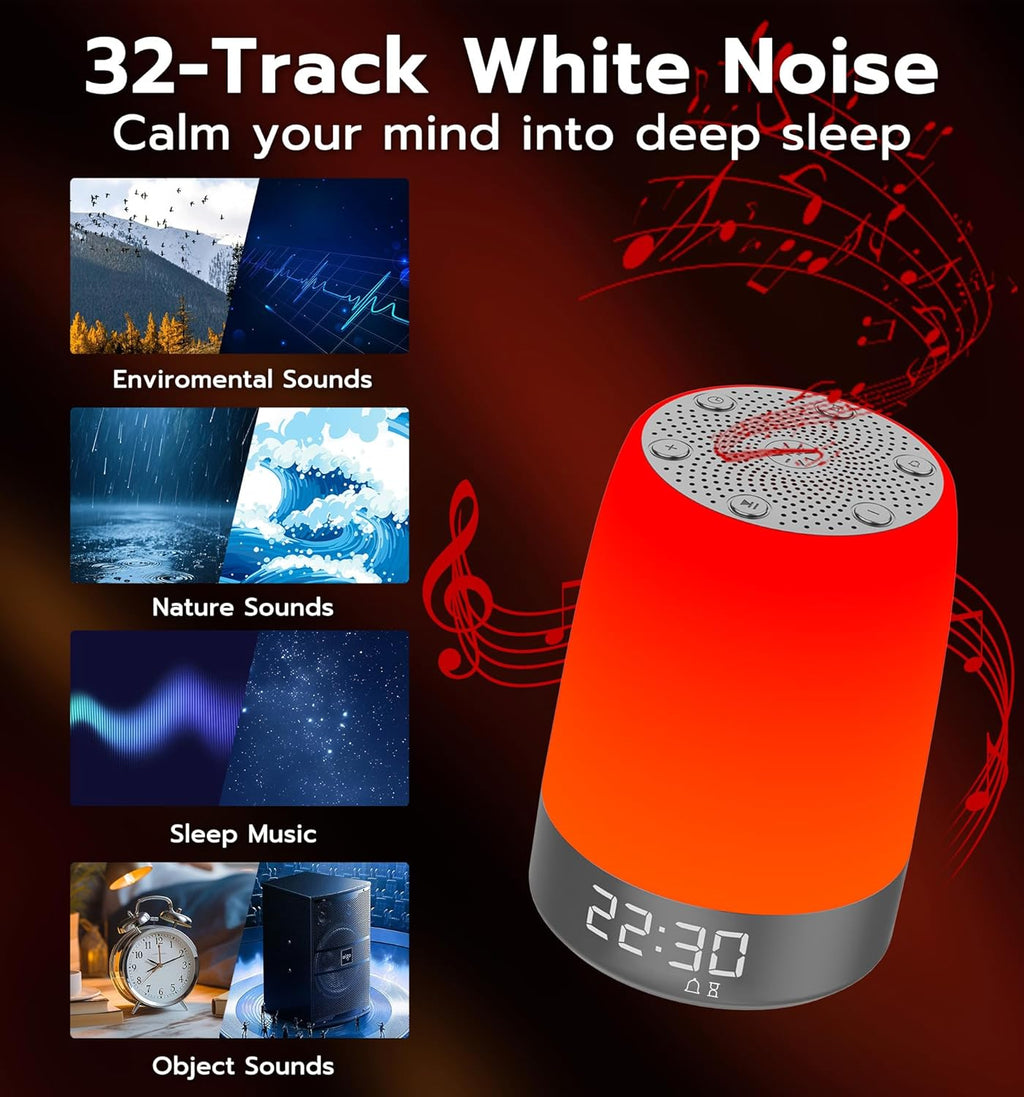 Anweller Smart Red Light Therapy Sleep Device White Noise Sound Machine with 5-Level Red Night Light (620–690nm) 32 White Noise Smart App Control Timer & Wake-Up Alarm Clock