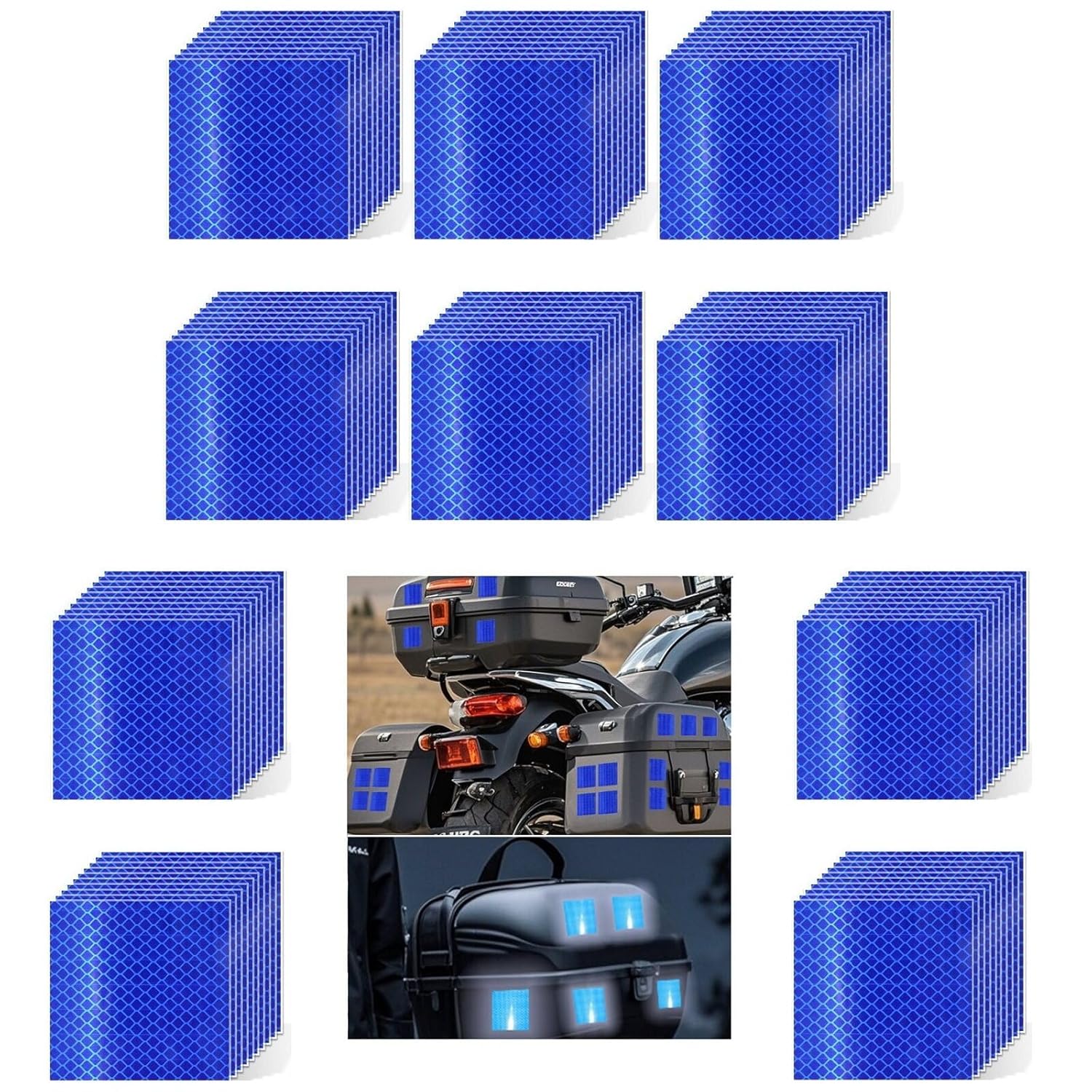 Non Fading Blue Reflective Stickers 4 inch X 4 inch, Outdoor Waterproof High Visibility Warning Safety Adhesive Reflector Tape (100 Pcs)