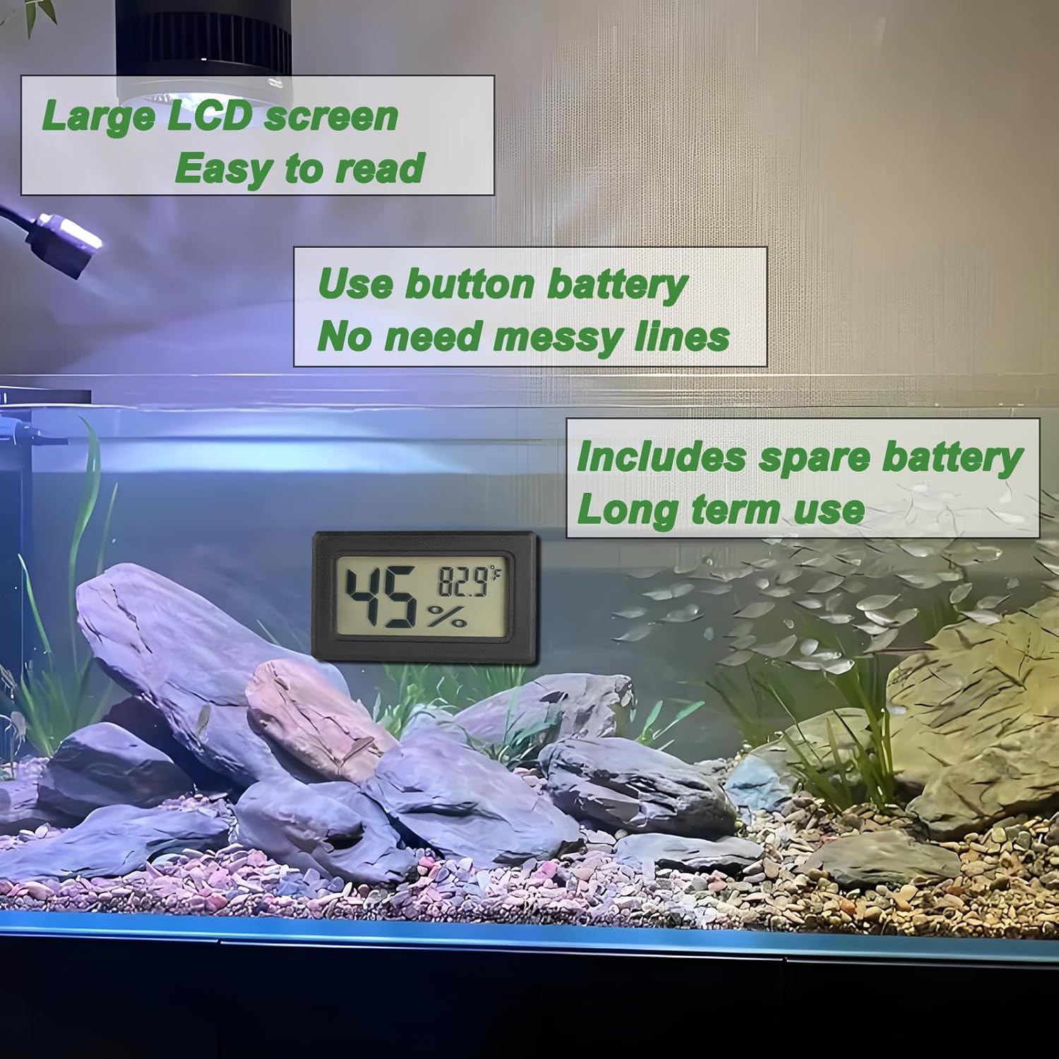 Reptile Thermometer and Humidity Gauge Digtal Terrarium Thermometer Rectangle Bearded Dragon Cage Accessories Reptile Temp and Humidity Gauge for Leopard Gecko Hermit Crab Gecko Lizard Etc 4pc