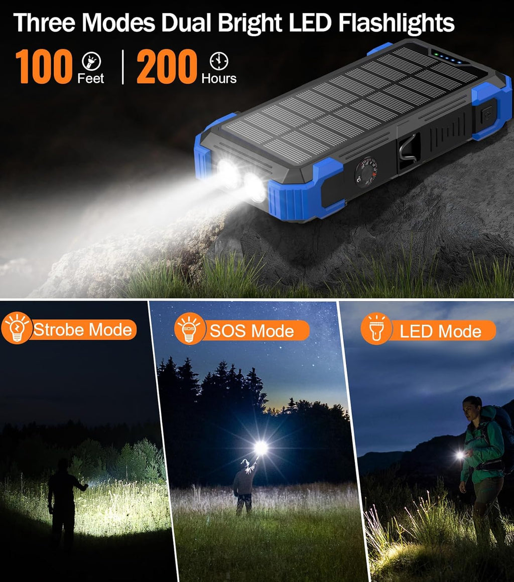Solar Charger Power Bank, 42800mAh Wireless Portable Charger with USB-C in/Output, QC3.0 Fast Charging 15W 4 Ports Outdoor Battery Pack Built-in LED Flashlight, for iPhone, Galaxy, iPad etc