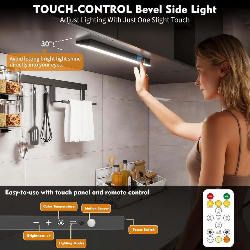 160LEDs Touch-Control Under Cabinet Lighting w/4000mAh Battery, Cordless Motion Sensor Under Counter Lights for Kitchen, Magnetic Rechargeable Closet Lights - 1Pack/Black, 2025 Fall